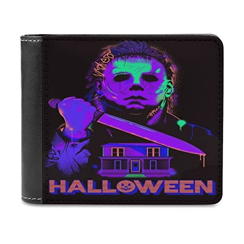 Men's Leather Short Wallet Halloween Michael Myers Bifold Wallet