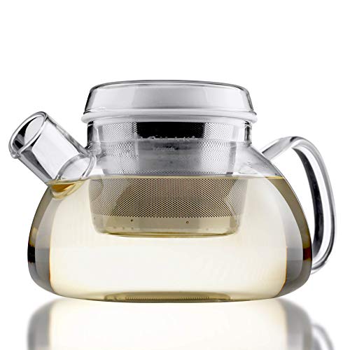 UNIHOM - Glass Teapot with Infuser and Lid (1.1L / 37oz) Cold Brew Coffee Pot, All in One Hot or Cold Tea & Coffee Maker with Stainless Steel Strainer, Superb Filter Herbal/Loose Tea/Coffee Powder