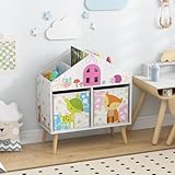 RELAX4LIFE Scaffale Libreria per Bambini in Legno, Organizzatore con 2 Cubi Rimovibili, Contenitore per Giocattoli e Libri, Forma a Casa, per Cameretta e Asilo Nido
