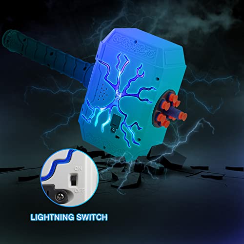 Thor Blaster Hammer Toy Gun - Foam Bullet Blasters Electric Thunder Mjolnir Hammer With Light And 20 Suction Tips Darts Shooting Games Roleplay Super Hero Toys For 3+ Year Old Kids Boys Girls Gift #TOP1