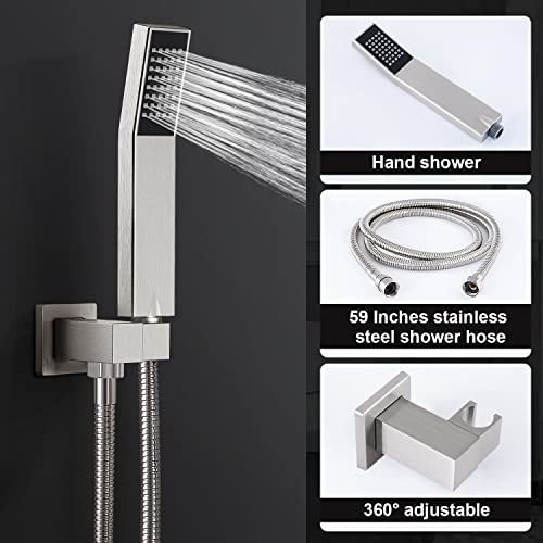 Hgn 10 Inches Bathroom Rain Shower Combo Set Wall Mounted Rainfall Brushed Nickel Shower Head System Rough-In Valve Body And Trim Included #TOP4