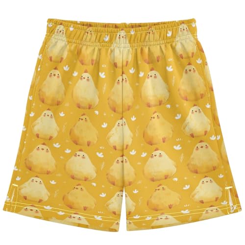 Boys Athletic Shorts with Pockets Yellow Fat Chick Running Basketball Shorts for Youth Elastic Waist Size 7-8