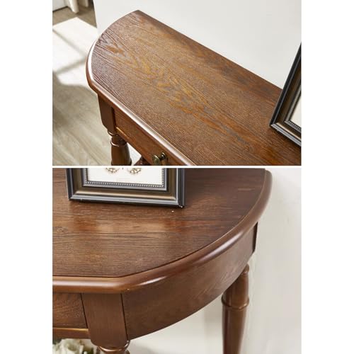 Mesa consola semicircular de madera maciza con estante para entrada 4