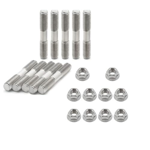 Leanockesa 10 Sets Exhaust Manifold Stud Kit, M8*1.25 Stainless Steel Studs, Nuts for Automotive Exhaust and Intake Systems, High Temp Resistance, Corrosion Proof, Engine Repair and Replacement Parts