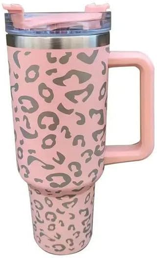 Vaso aislado al vacío de acero inoxidable de 40 onzas con tapa y popote para agua, té helado o café, licuado de frutas y más (color sólido y