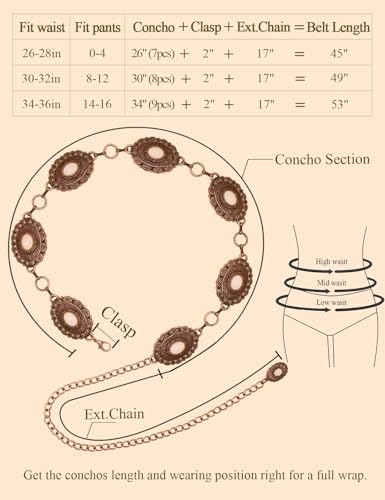 Image of TOPACC Western Metal Concho Belt for Women Cowgirl Chain Belts for Dresses Jeans Country Concert Outfit