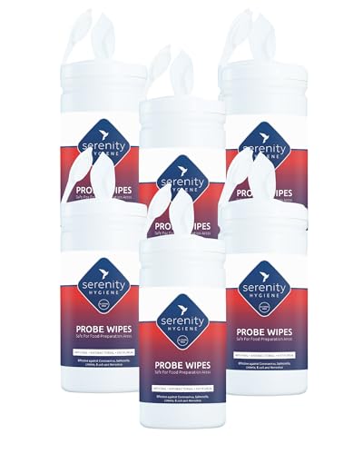 Antibacterial Sanitising Probe Wipes for Surfaces, Utensils & Food Probes- Food Safe Alcohol Free Formula - 150 Large Strong Unscented Disinfecting Wipes in Refillable Container - Tub Pack of 6