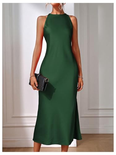 Image of Floerns Women's Elegant Sleeveless Crew Neck Maxi Dress Slit Cocktail Tank Dress
