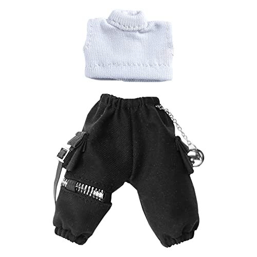 niannyyhouse Ob11 Short Vest Chain Cargo Pants 1/12 BJD Doll Dress Up (White+Black)