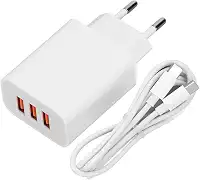 Carregador Rápido com 3 Entradas (3 USB-A - 4.1A Saída) + Cabo USB-C de 1m – Carregamento Rápido, Compatível com iOS, Android, Tablets e Todos os Dispositivos com USB Tipo-C