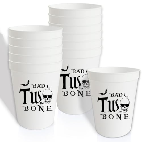12 Pcs Bad Two The Bone Cups,Born 2 Rock,16oz Rock Roll Bone Skull 2nd Birthday Party Plastic Cups, Baby 2nd Birthday Party Decor Supplies Black & White