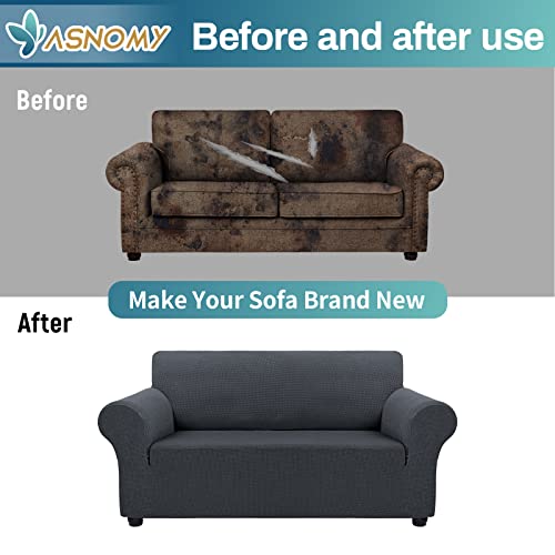 Asnomy Sofa Covers For 2 Cushion Couch Stretch Loveseat Covers Slipcovers, Pet Protector Furniture Covers For Dogs Cats Spandex Jacquard Fabric Small Checks （Medium，Charcoal Ash） #TOP6
