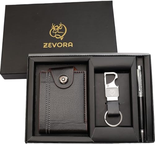 ZEVORA Gift Hamper for Men I 3 in 1 Leather Wallet Pen & Keychain Combo Gift Set I Gift for Friend, Boyfriend,Husband,Father, Son,Teacher for Birthday, Festival,Corporate Gifting (Black46)