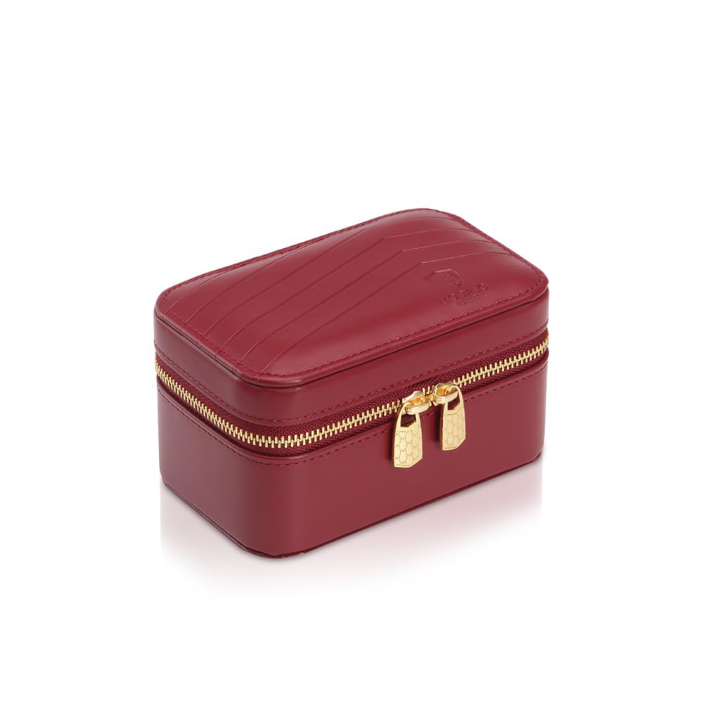 MODALO JUNIA Joyero y joyero pequeño, caja de joyería de viaje y organizador, piel sintética, elegante regalo para mujeres, organizador de anillos de cadena y pendientes (burdeos)