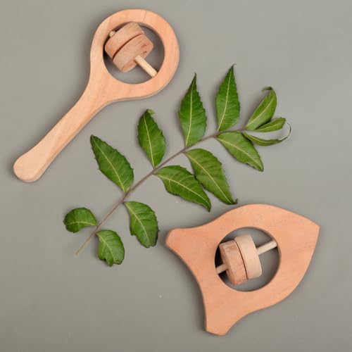 Image of Natural Neem Wood Baby Teether - Handmade Animal Shape Wooden Toy - Non-Toxic, Organic Chew Aid for Teething - Safe for Gums - Biodegradable, Eco-Friendly Gift for Infants & Toddlers (Neem Wood Baby Teether Set -2)