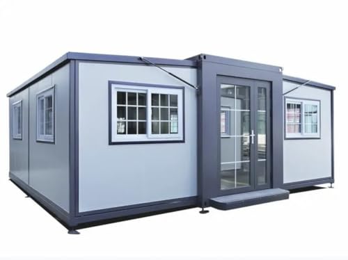 Image of SAA Gray Modern House, 19 x 20 FT, 2 Rooms, 1 Bathroom & 1 Kitchen, Alloy Steel, Foldable Outbuilding - Light Blue Gray