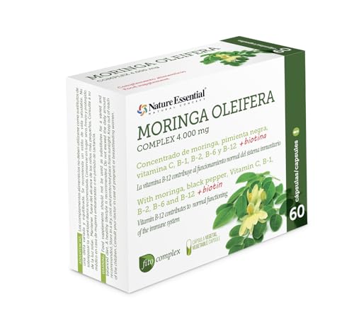 Nature Essential | Moringa Oleifera Complex 4000 mg | 60 Cápsulas | Extracto Seco | 95% Piperina | Concentrado de Moringa, Pimienta Negra, Vitamina C, B1, B2, B6 y B12 + Biotina