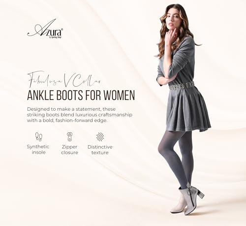 Azura Spring Step Fabulosa V Collar Ankle Boots for Women - Premium Leather Women's Chelsea Boots with Side Zippers4