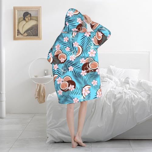 Sweat à capuche couverture bleu au motif de noix de coco tropicale