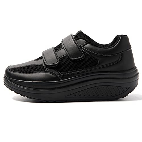 Scarpe Basculanti Donna con Strappo Scarpe Dimagranti Ortopediche per Camminata e Passeggio Comode e Antiscivolo per Anziani e Lavoro Sneakers Sportive da Ginnastica Firness WD2656 Nero 37