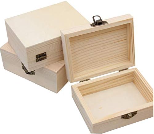 3 Pieces Creative Wooden Storage Box, Unfinished Wood Box, Wood Box Organizer, the Box Has a Lock to Safely Protect the Contents of the Box, Suitable for Necklace, Bangle, Watch, Tiny Tools Storage