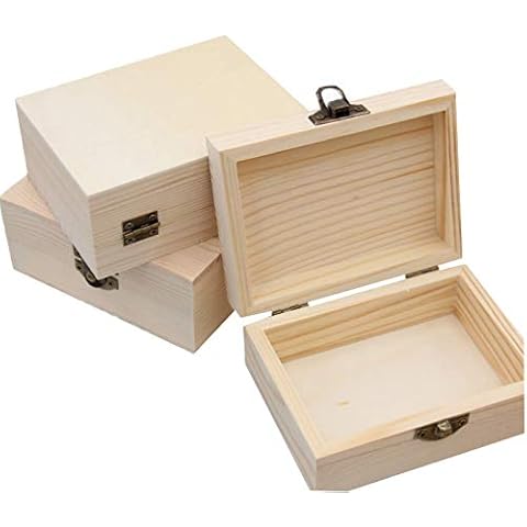 3 Pieces Creative Wooden Storage Box, Unfinished Wood Box, Wood Box Organizer, the Box Has a Lock to Safely Protect the Contents of the Box, Suitable for Necklace, Bangle, Watch, Tiny Tools Storage Cover