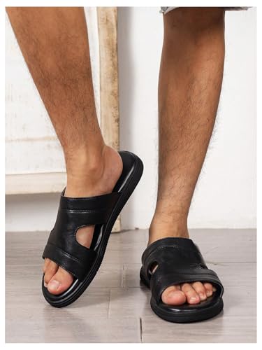 GORGLITTER Men's Summer Beach Learher Sandals 2025 Comfortable Open Toe Cutout Slides4