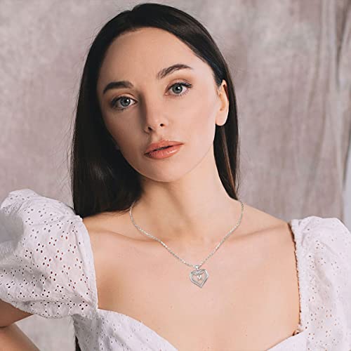 Vito 925 Sterling Silver Initial Necklace for Women, Cubic Zirconia Double Heart Letter Pendant, 18"4