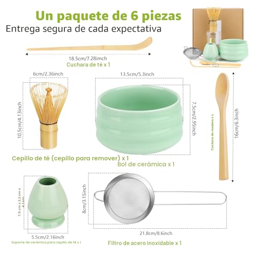 Miniatura 2 de Yarvpuv Te Matcha Kit 6 Piezas Matcha Set Con Batidor Matcha Chasen , Pala Chashaku , Cuenco, Portabatidor, Tamiz Y Cuchara De Matcha Accesorios Para Kit Te Matcha Completo - Verde
