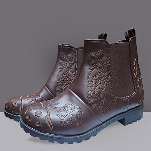 Chaussures filles imperméables avec broderie fleurs et talons carrés