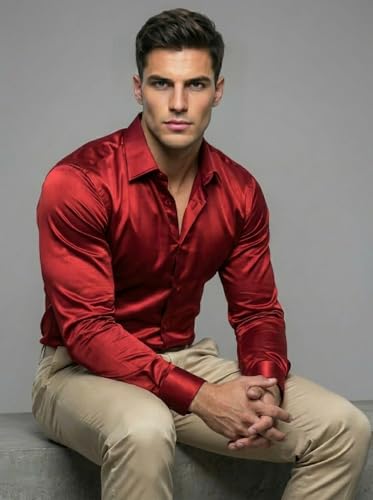 Image of Diverse Men's Satin Casual Shirt | Premium Solid Poly Satin | Wrinkle-Free, Full Sleeve Regular Fit Office, Business Wear