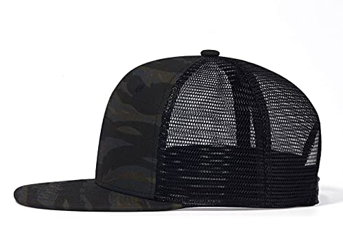 Cnuser Camouflage Trucker Cap,Camo Army Flat Bill Snapback Hat For Men Women Adjustable Mesh Baseball Caps #TOP5