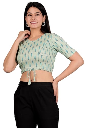 Image of Yash Gallery Women's Cotton Zig-Zag Printed Regular Regular Fit Short Sleeve Blouse