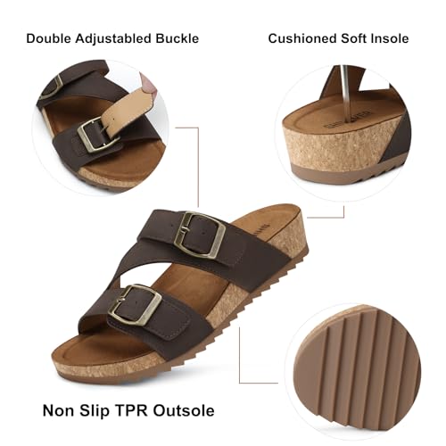 Image of SHIBEVER Comfortable Slides Sandals for Women: Wedge Adjustable Buckle Slip on Slide - Arch Support Open Toe Woman Sandal