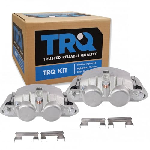 Image of TRQ Rear Driver and Passenger Side Brake Caliper Set Caliper Brackets Hardware Compatible with 01-03 Chevrolet Silverado 3500, 01-03 GMC Sierra 3500, 04-06 Chevrolet Silverado 3500 12000LB GVW