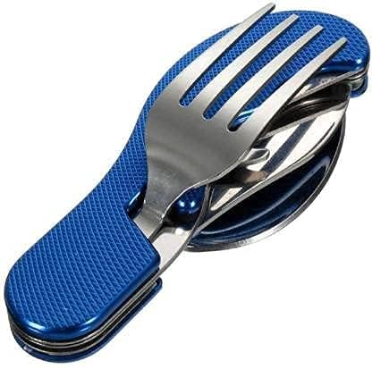 zwerlin 6 in 1 folding camping cutlery tool set – knife fork spoon bottle opener can opener split double body design portable stainless steel outdoor travel picnic survival gear
