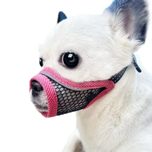 Dog Muzzle for Small Medium Dogs to Prevents Biting for Brachycephalic Dogs,Chihuahua Shih Tuz,Short Snout Friendly,Soft Breathable Lightweight Mesh,Open Front for Grooming Vet Visits (Cherry Red, XS)