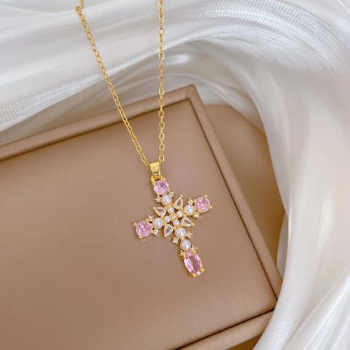 Collier croix de perles micro-incrusté TABOJS, acier durable anti-décoloration - 5