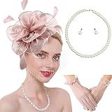 Ibeauti Fascinator Hats with Screentouch Lace Gloves Set for Women Tea Party Cocktail Wedding Derby