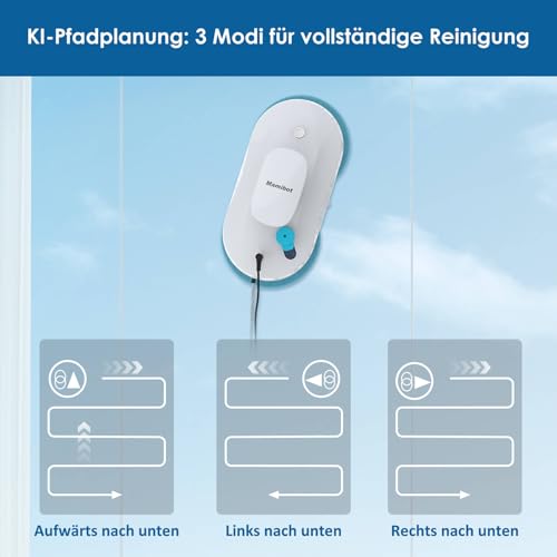 Mamibot W110-P Fensterputzroboter, automatischer intelligenter Navigations-Staubsauger Anti-Drop, mit APP und Fernbedienung, für Glas, Fliesen, 12 Stück Tücher (Weiss) – Bild 5