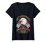 Femme Drapeau USA 250e Anniversaire de l'Indépendance Freedom Pride Aigle T-Shirt avec Col en V