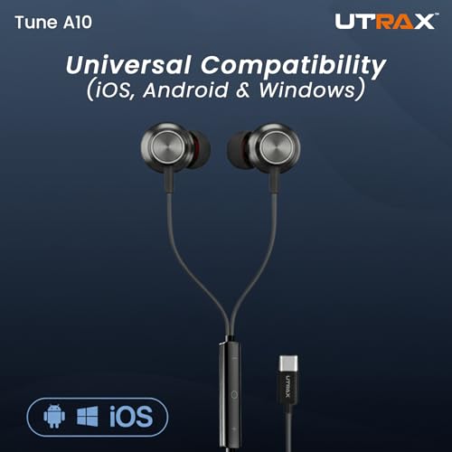 Image of UTRAX Type C Wired in Ear Earphones with in-Line Mic for Clear Calling,1.2M Cable,10Mm Dynamic Drivers for Boostedbass,Control Buttons Type C Devices (Black)