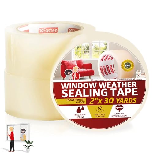 XFasten Transparent Window Weather Stripping Tape 2”x30yds (3-Pack Total 90yds), No Residue Insulation Tape for Windows and Doors, Winter Window Seal by XFasten - Used condition - US$21.63
