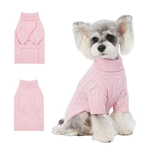 Image of Small /Medium Dog Sweater, Warm Dog Winter Coat w /Sleeves, Comfortable High Neck Premium Dog Clothes for Schnauzer-Best for Holidays, Daily Walks M Pink