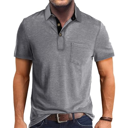 Image of Men's Short Sleeve Polo Shirts Buttons Collared T Shirts with Pocket