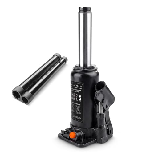STAHLWERK Gato hidráulico de 2 t de Capacidad de Carga   Gato con 158 a 308 mm de Alcance, Gato Compacto para Coches, Gato hidráulico para Coches, Gato de Botella para talleres y Cambio de neumáticos