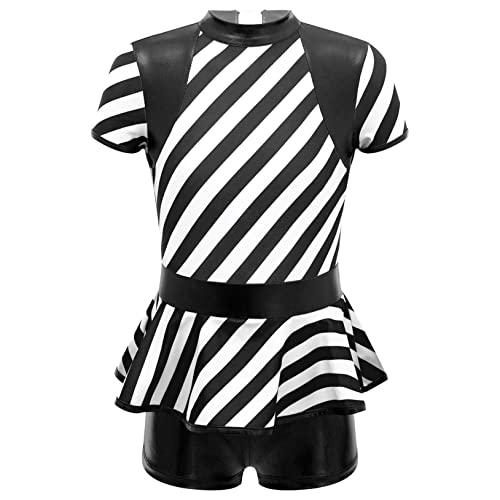 Freebily Traje de Navidad para Niñas Mono de Danza Gimnasia Rítmica Maillot de Circo Payasa Rayados Disfraz de Navidad Halloween Carnaval 5-16 Años Negro 11-12 años