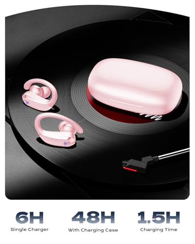 Image of Wireless Earbuds Bluetooth 5.3 Sport Headphones with Earhooks,IPX7 Waterproof Earphones,48H Playtime Earbuds,Lightweight 7.8g,Noise Cancelling Mic Bluetooth Headphones for Running & Workout (Coral)