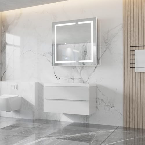 Rueekfil 36" Floating Bathroom Vanity with Sink, Modern Wall-Mounted Bathroom Storage Vanity Cabinet with White Resin Top Basin and 2 Soft Close Drawers, Glossy White