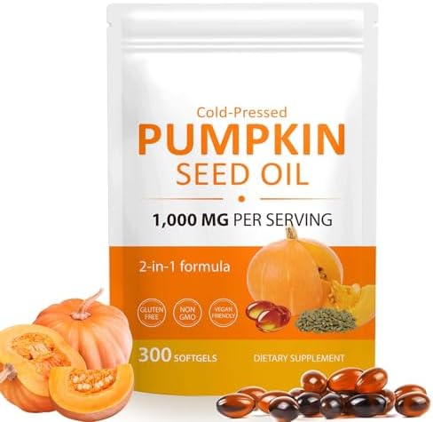Pumpkin Seed Oil Capsules 1000mg Per Serving, Cold Pressed Pumpkin Seed Oils for Hair Growth, Pure & Natural Supplement, 300 Softgels